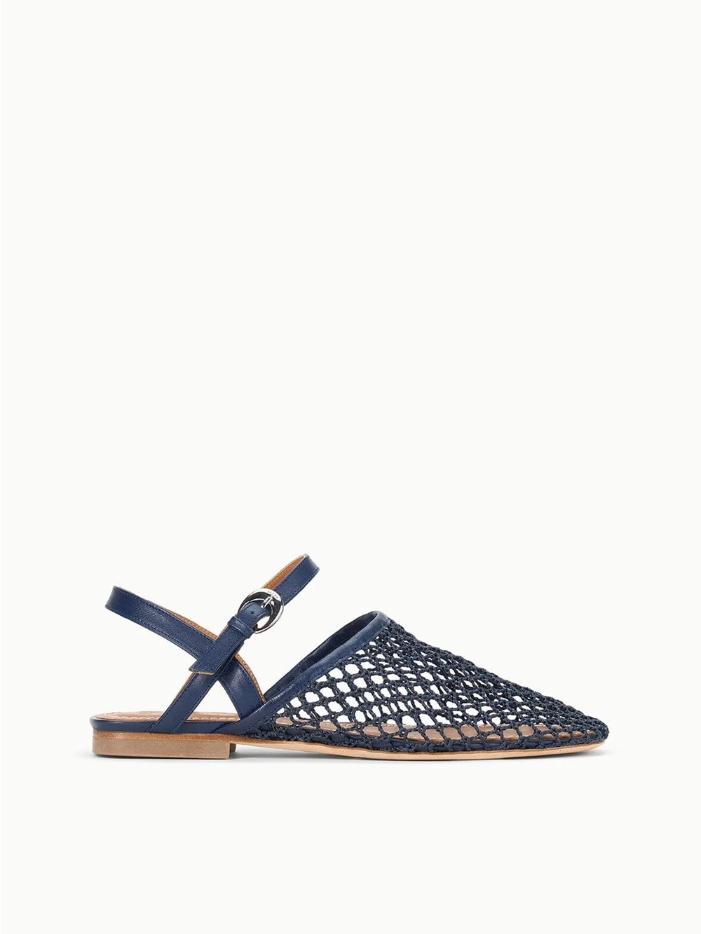 STAUD Navy Open-Weave Slingback Flat
